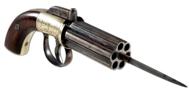 POTD: An English Pepperbox Pistol with a Bayonet