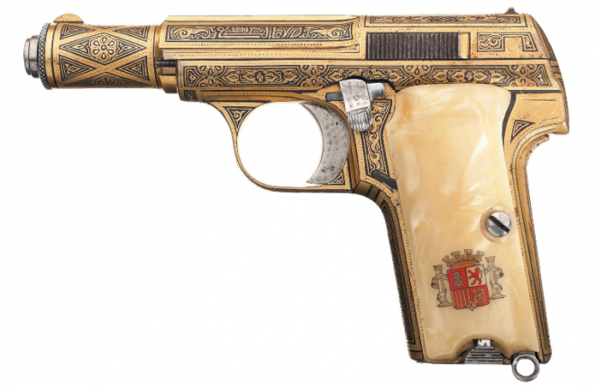 POTD: Extraordinary Gold Damascene Astra 300 Semi-Automatic Pistol