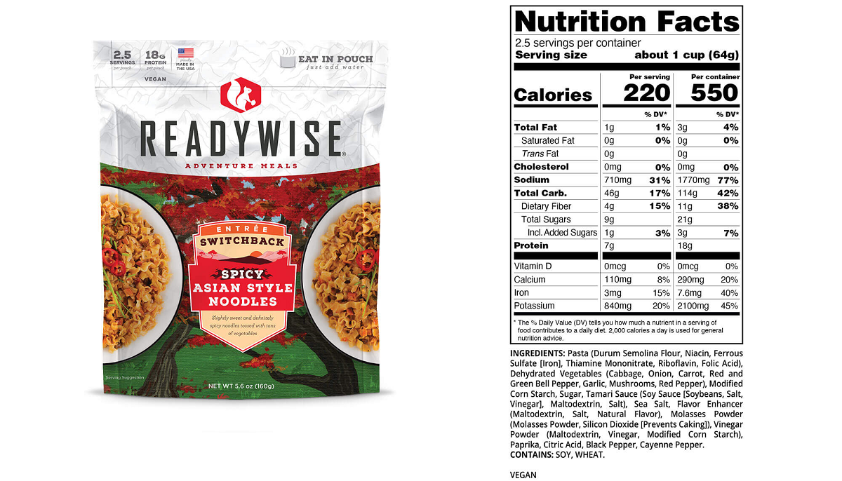 Readywise Adventure Meals Switchback Spicy Asian Style Noodles MRE Macaroni Camping recipe food hiking