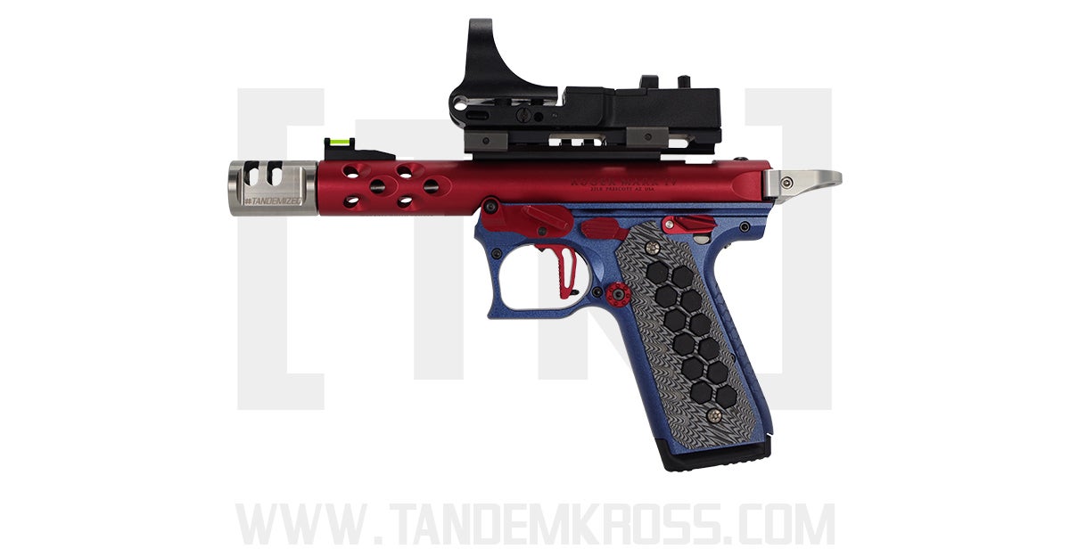 product-kraken_aluminum_lower-ruger-mkiv-2245-installed-cerakote-left-blue-red Desert Tech MDR Kimber Ruger 57 M&P 12 mdrx rifle firearm iwi tavor gunbroker