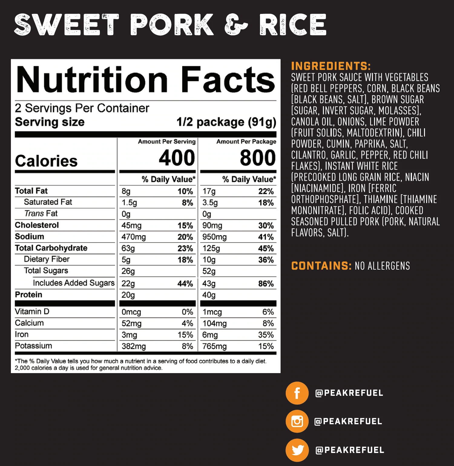 sweet pork protein real all peak refuel less water