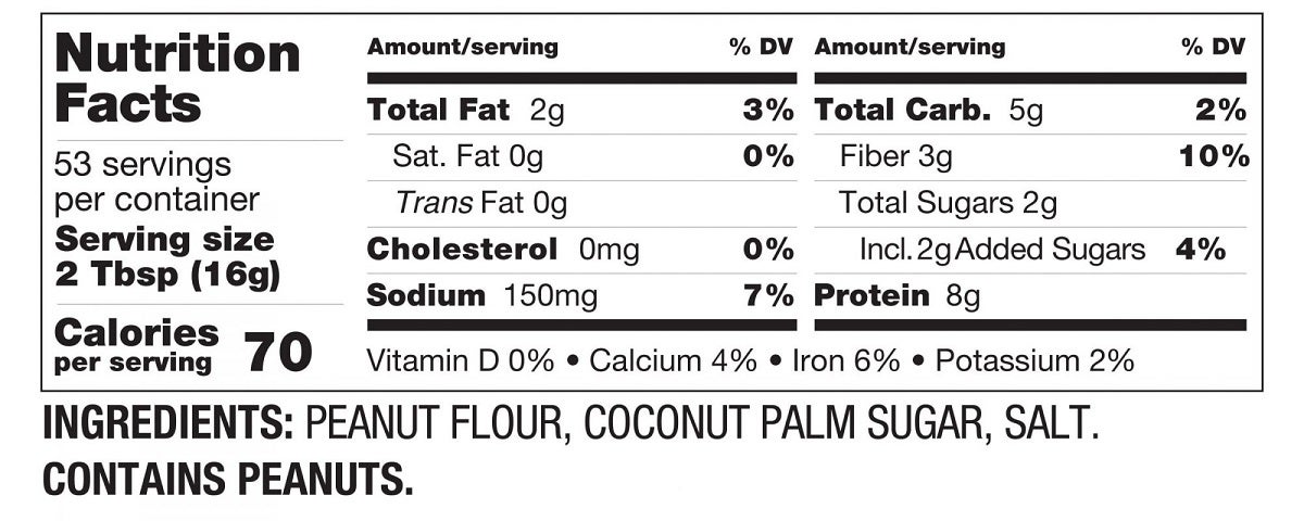 sugar pinch salt pbfit pure peanut pbfit protein almond nutrition Label
