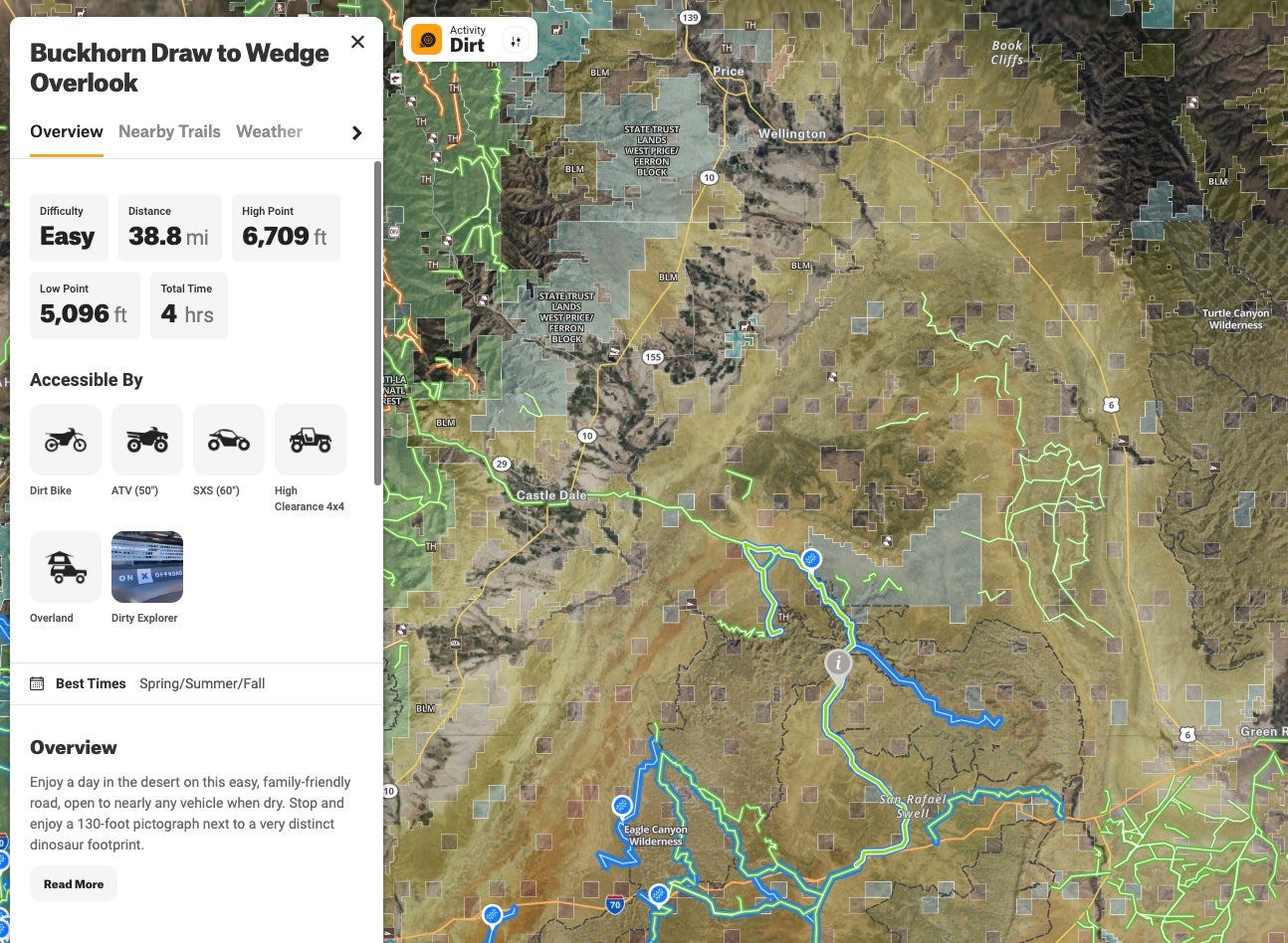 map of featured trail near Price Utah - planning basics