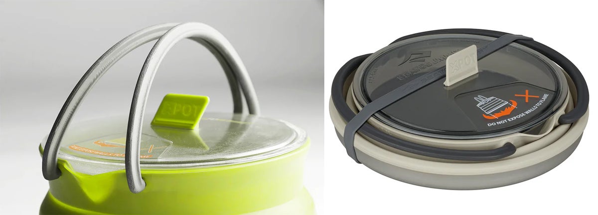 XKettle Lid collapsible-kettle-pot-camping-backpacking-hot-food X Kettle 1.3L Lime Green On Stove XKettle Handles Sea-to-Summit-Collapsible-X-Pot-Kettle-Collapsed alloutdoor