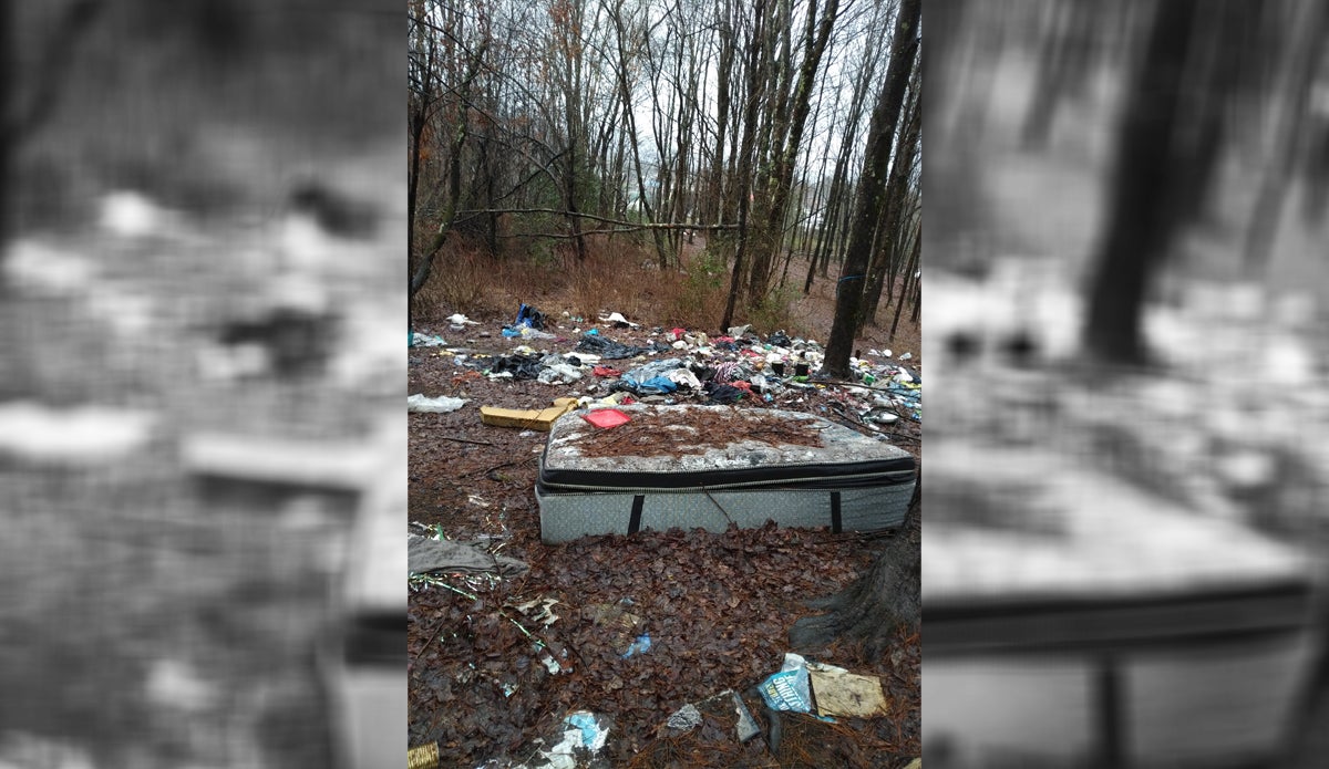homeless encampments popping concealed carry hiking Homeless Encampments Increase Well Defended West Virginia Hiking Trail Trailhead garbage trash litter mattress