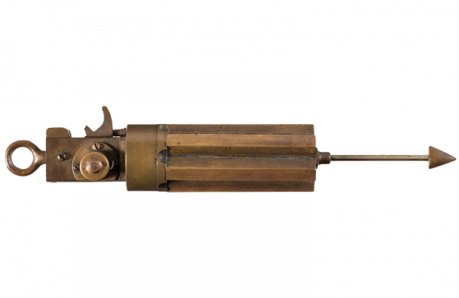 POTD: One Bang, Six Shots – R.L. Hubbel Volley Fire Trap Gun POTD: One Bang, Six Shots – R.L. Hubbel Volley Fire Trap Gun