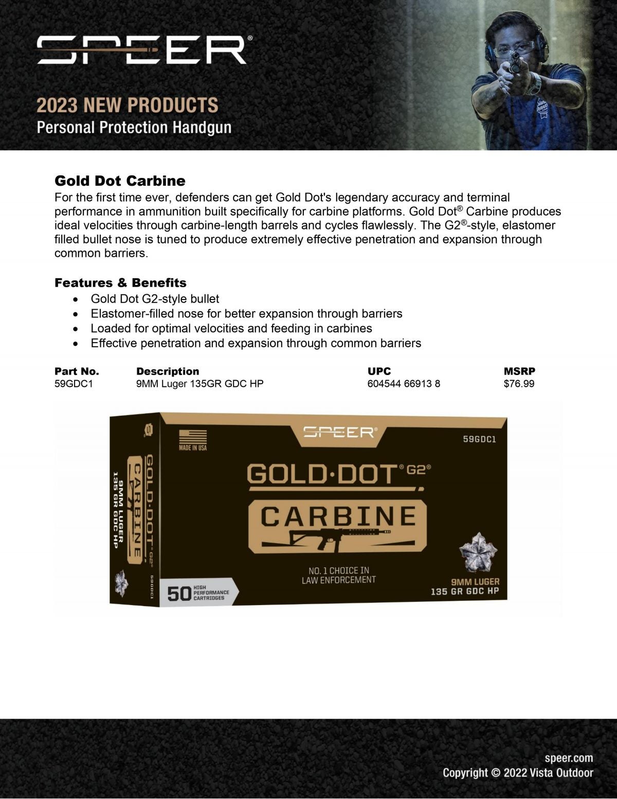 Surgically Attack Steel! Speer Gold Dot G2 Carbine 9mm 135 Grain HP