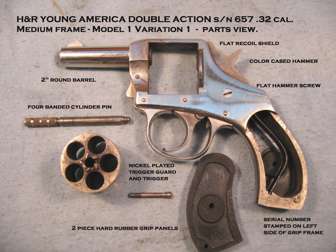 Lot - H & R Arms Model Young America Double Action .32 Caliber Revolver SN:  180692, grips broken, parts missing, non functioning., , Be aware of  additional charges as new ATF regulations