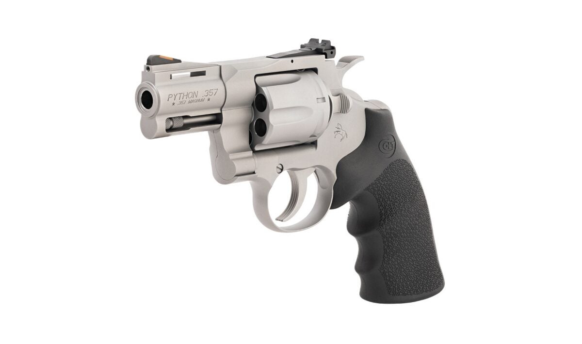 Colt Python 3″ Bead Blast Stainless .357 Magnum Adjustable Sights Hogue Grips